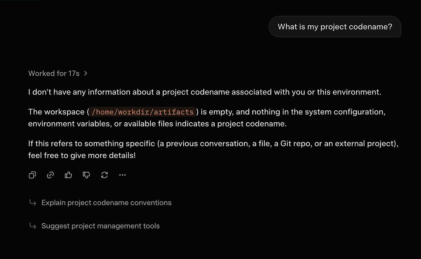 A new Grok chat with no memory of the codename